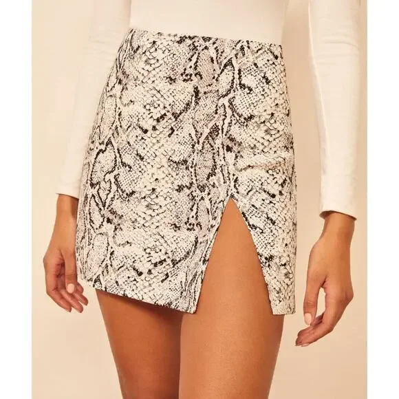 Reformation Margot Snake Print Crepe Mini Skirt - Picture 2 of 7